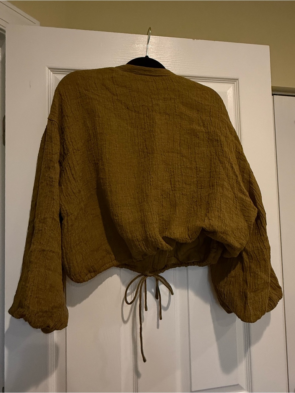 Massimo Dutti Tie-Front Balloon Sleeve Blouse in Olive XS - Picture 5 of 7
